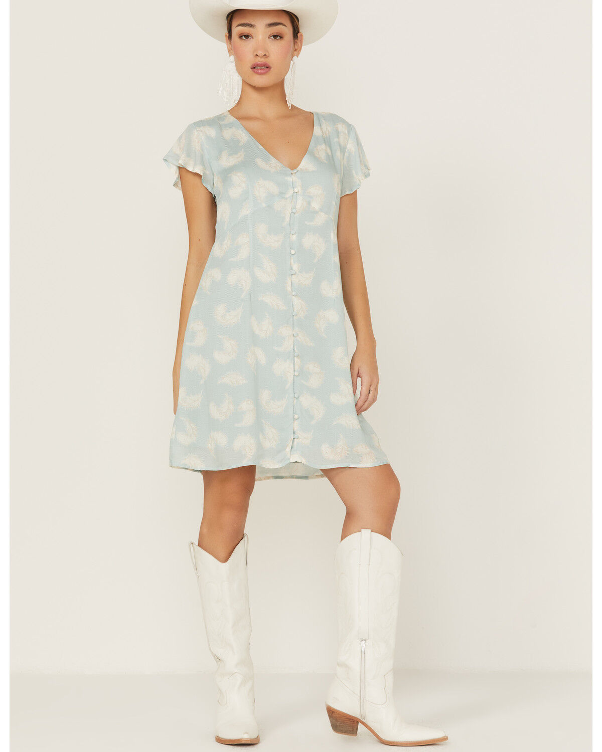 Image #1 - Stetson Women's Feather Print Button-Front Mini Dress, , hi-res