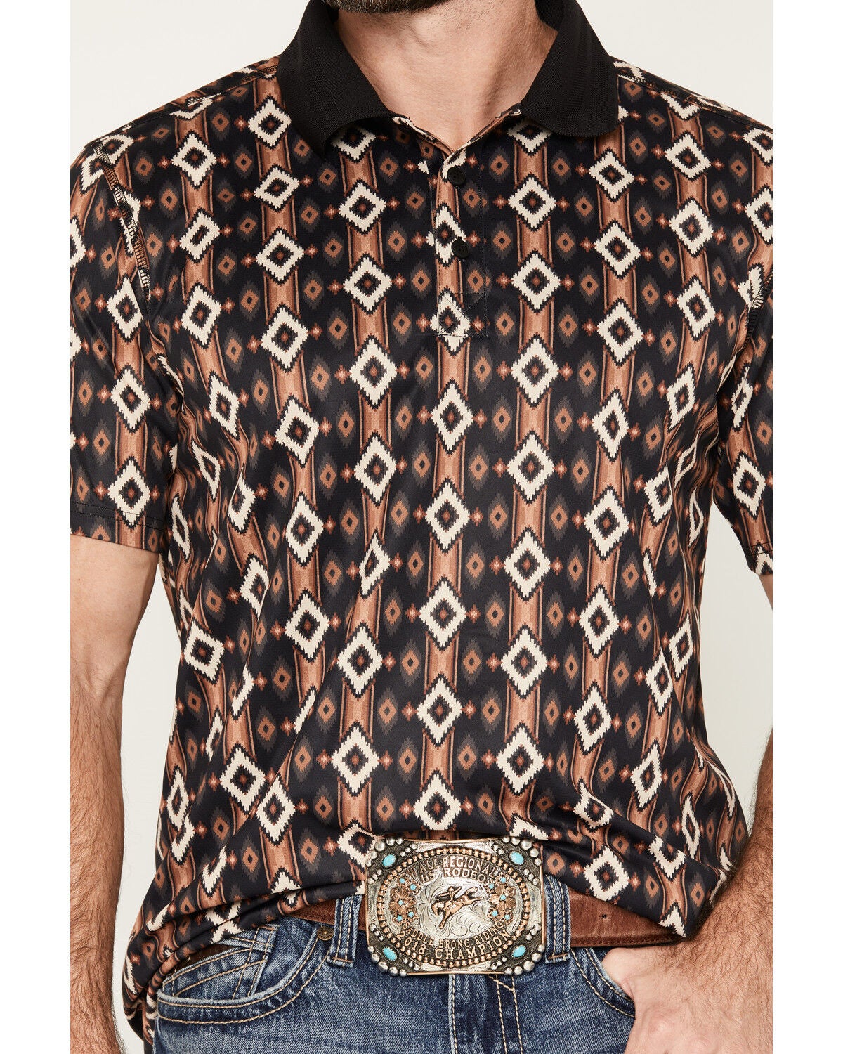 Image #3 - RANK 45&reg; Men's Desert Strike Southwestern Print Short Sleeve Button-Down Polo, Black, hi-res