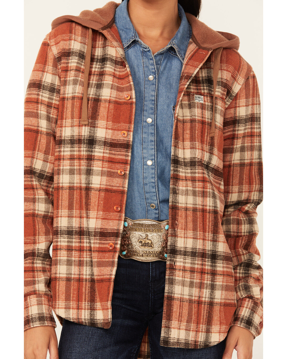 Image #3 - Kimes Ranch Delano Plaid Print Hooded Flannel Jacket, Rust Copper, hi-res