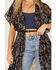 Image #3 - Angie Women's Floral Bird Print Ruffle Kimono , Black, hi-res