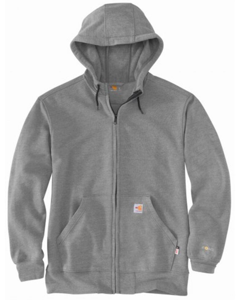 Carhartt Men's FR Force Original Fit Zip-Front Hooded Work Sweatshirt - Tall, Grey, hi-res