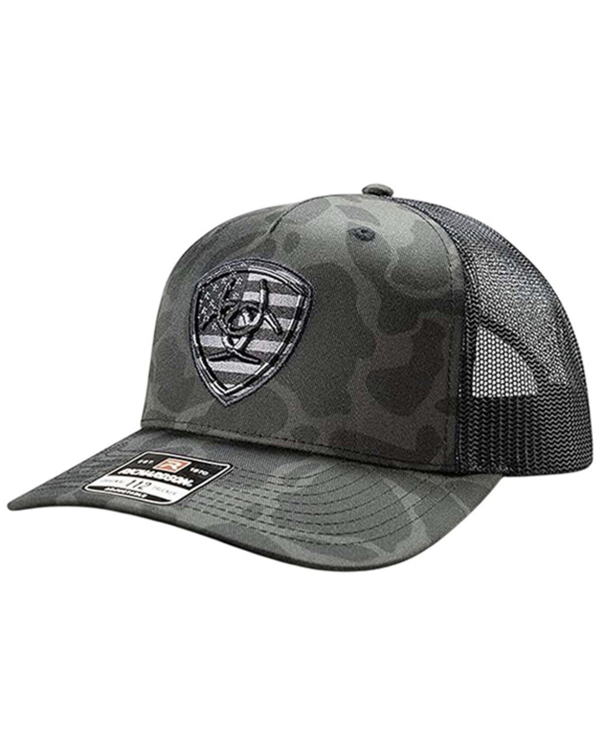 Ariat Men's Camo Logo Ball Cap, Black/grey, hi-res
