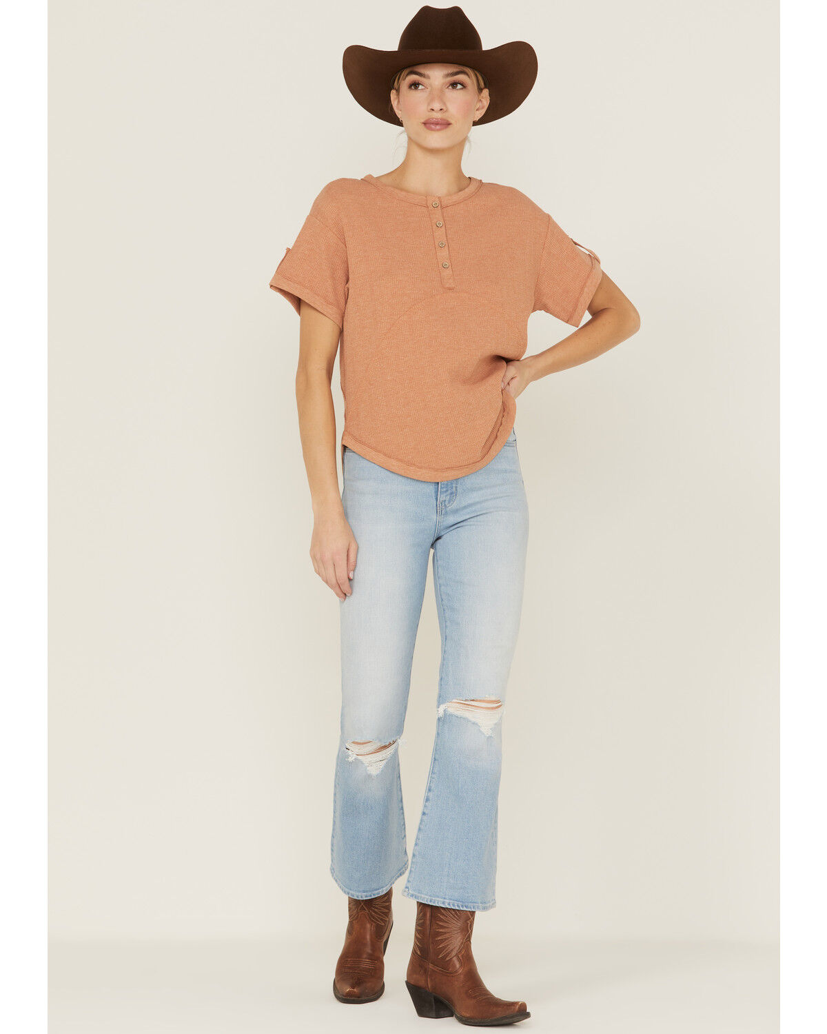 Image #2 - Cleo + Wolf Women's Relaxed Waffle Knit Henley Top, , hi-res
