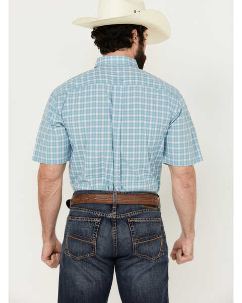 Image #4 - Ariat Men's Erin Plaid Print Short Sleeve Button-Down Performance Western Shirt  - Tall , Blue, hi-res