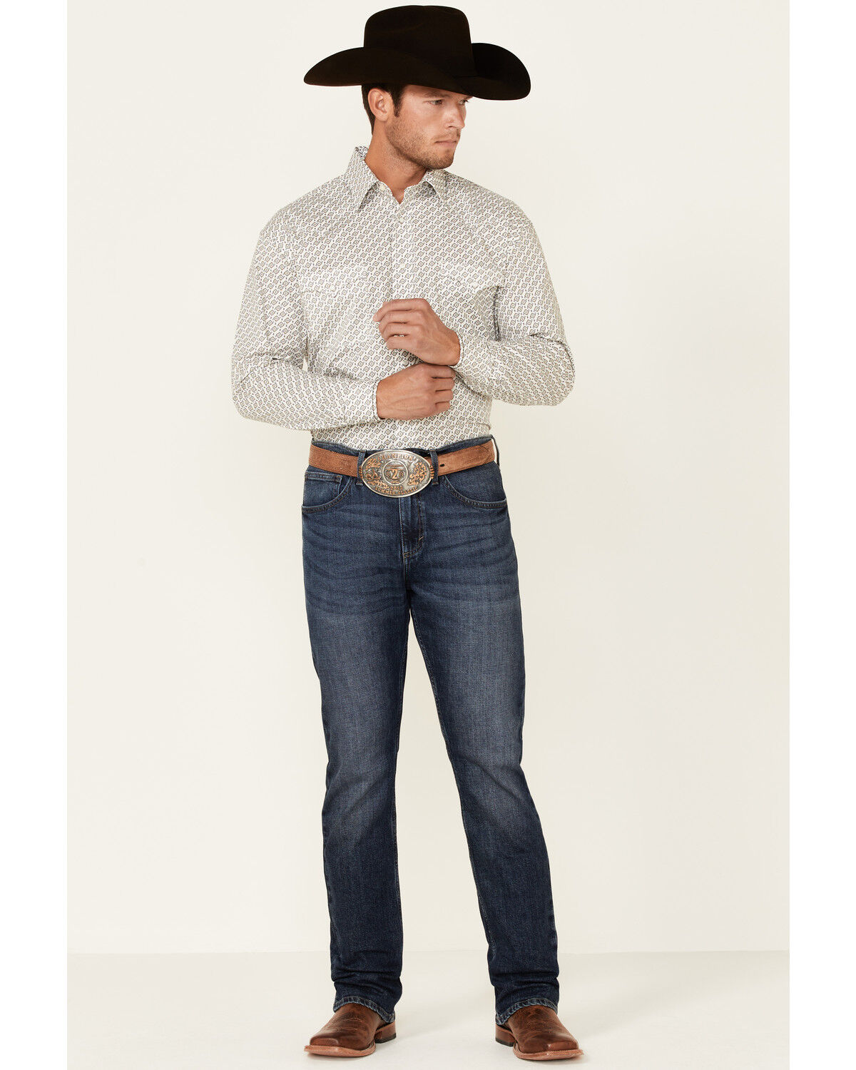 Image #2 - Rough Stock By Panhandle Men's Sand Southwestern Geo Print Long Sleeve Snap Western Shirt, Sand, hi-res
