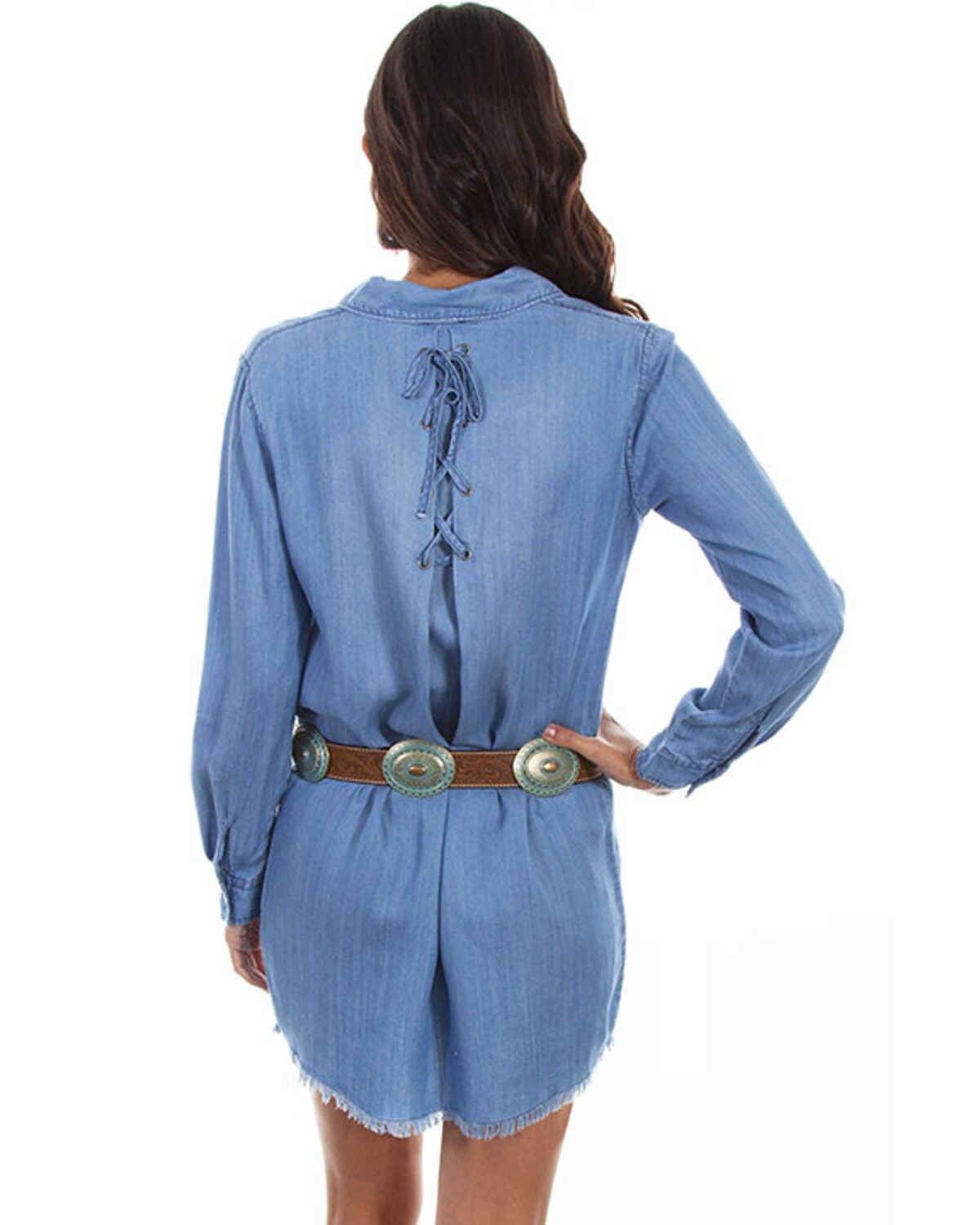tie neck denim dress