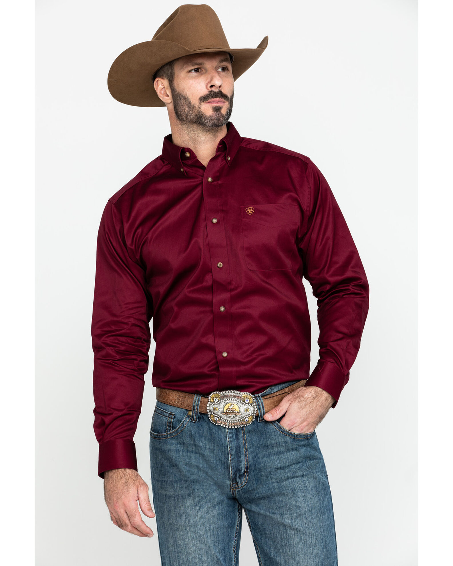 Ariat Men s Burgundy Solid Twill Long Sleeve Western Shirt Big