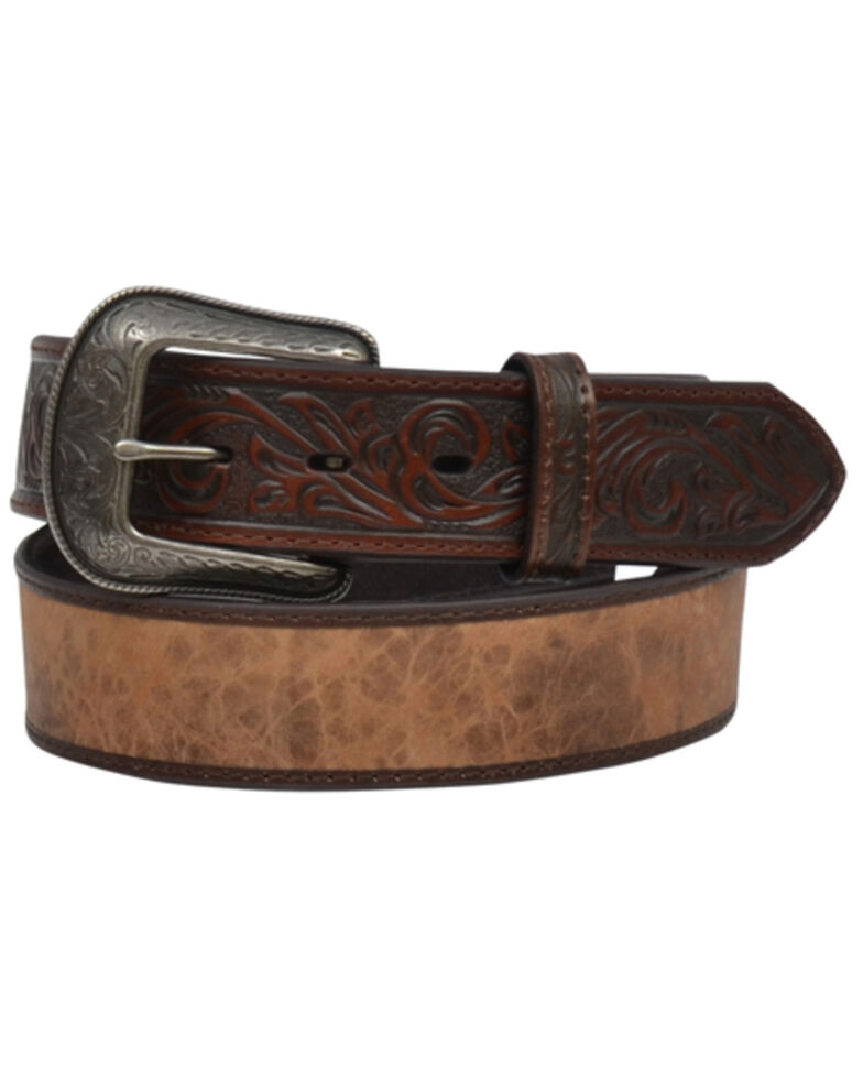 M & F Western Men's Two Tone Leather Belt , Brown, hi-res