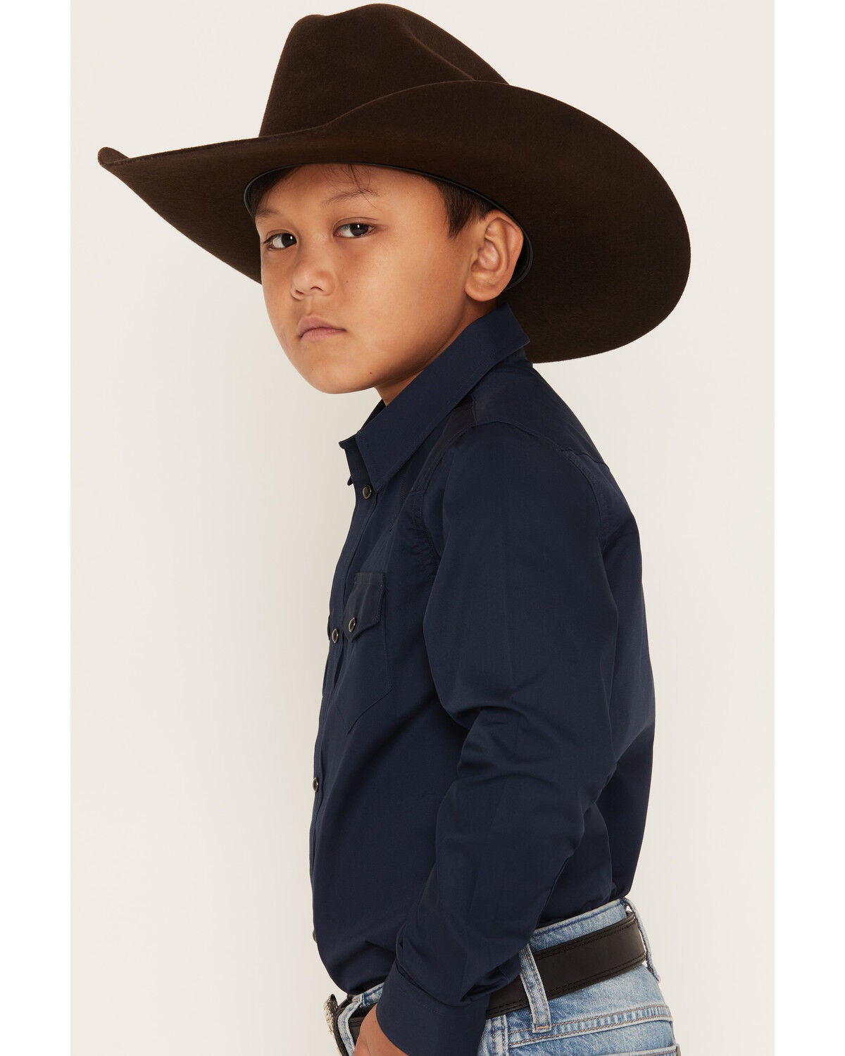 Image #2 - Gibson Trading Co Boys' Solid Long Sleeve Snap Western Shirt, Midnight Blue, hi-res