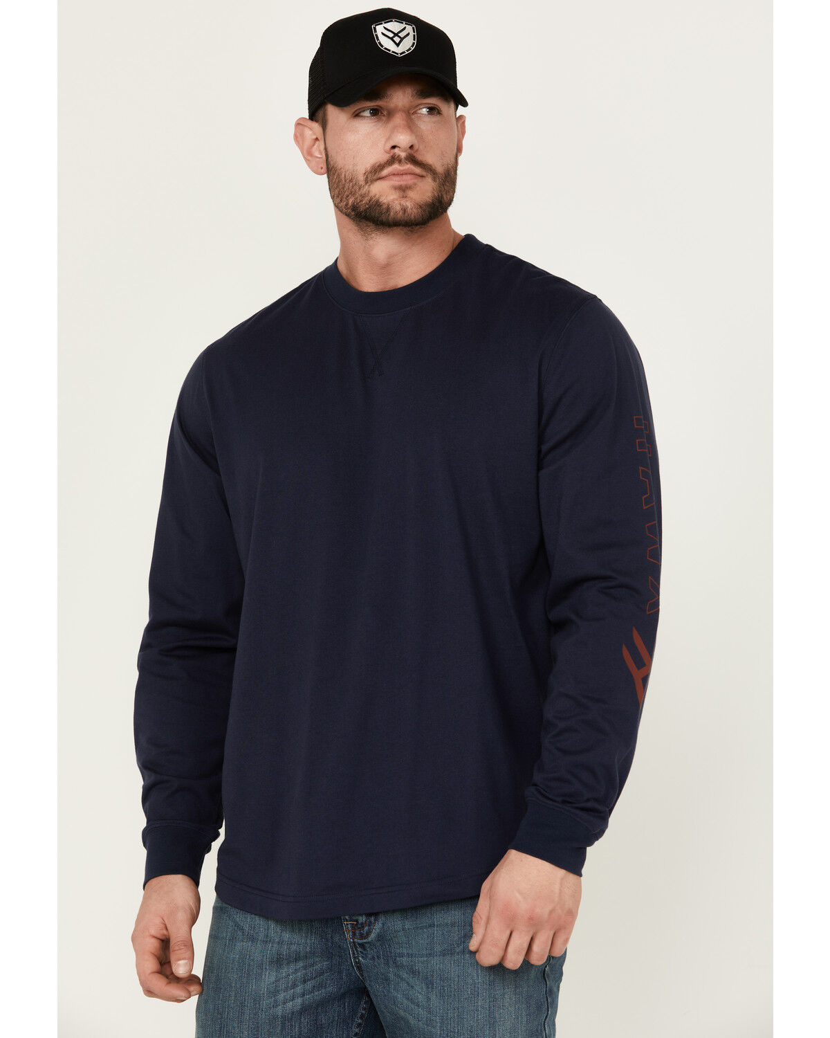 Image #1 - Hawx Men's Long Sleeve Knit Solid Logo Long Sleeve Work T-Shirt - Tall, Navy, hi-res