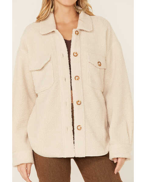 Wishlist Women's Sherpa Oversized Button Up Shacket , Cream, hi-res