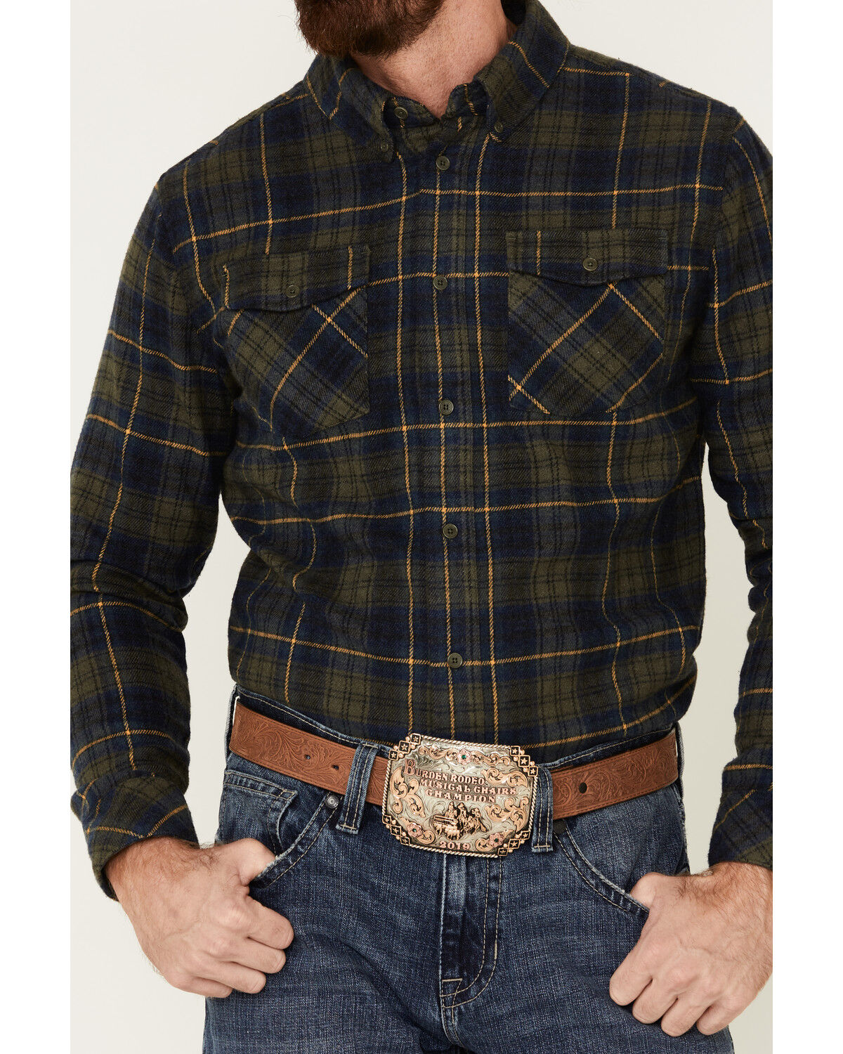 Image #3 - United By Blue Men's Responsible Plaid Long Sleeve Western Flannel Shirt, Olive, hi-res