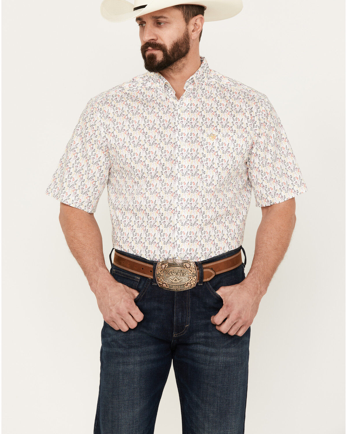 Image #1 - Ariat Men's Danon Print Classic Fit Short Sleeve Button-Down Western Shirt, , hi-res