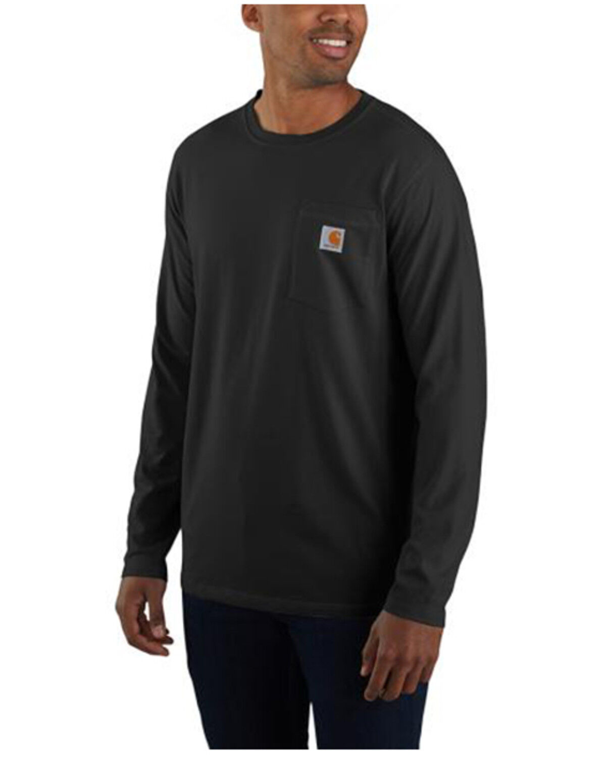 Image #1 - Carhartt Men's Force Relaxed Fit Midweight Long Sleeve Pocket T-Shirt - Tall, Black, hi-res