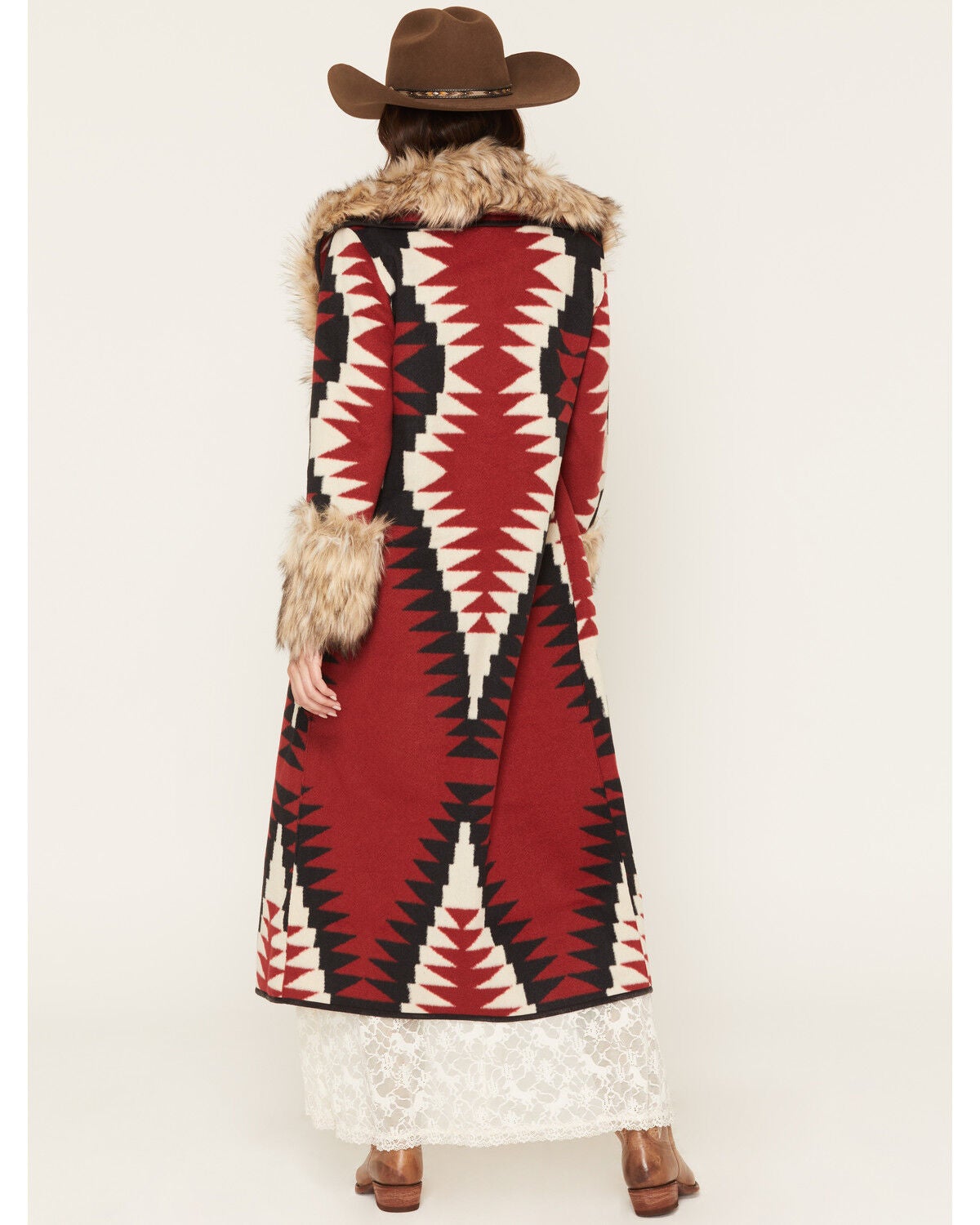 Image #4 - Tasha Polizzi Women's Clay Faux Fur Southwestern Print Coat, Red, hi-res