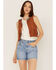 Shyanne Women's Southwestern Trim Crop Fringe Vest, Brown, hi-res