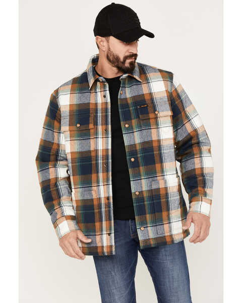 Image #1 - Wrangler Men's Sherpa Lined Flannel Shirt Jacket, Teal, hi-res