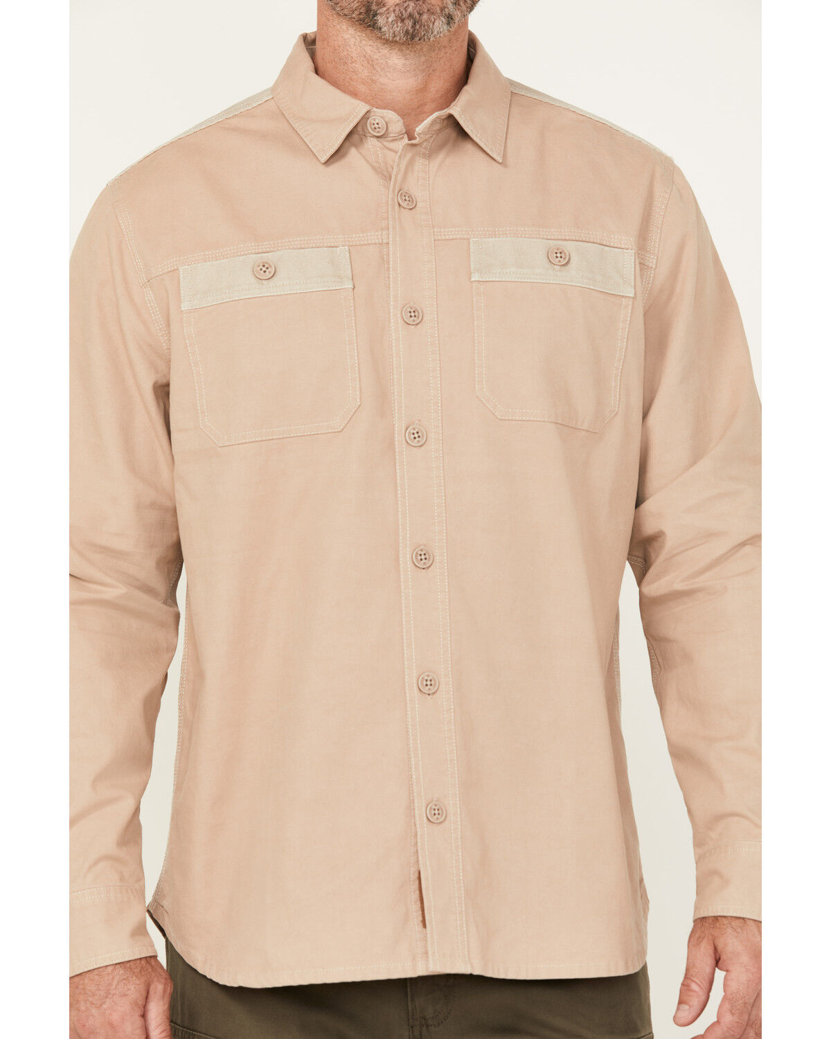 Image #3 - Lucky Brand Workwear Men's Solid Slub Canvas Long Sleeve Button-Down Work Shirt, Khaki, hi-res