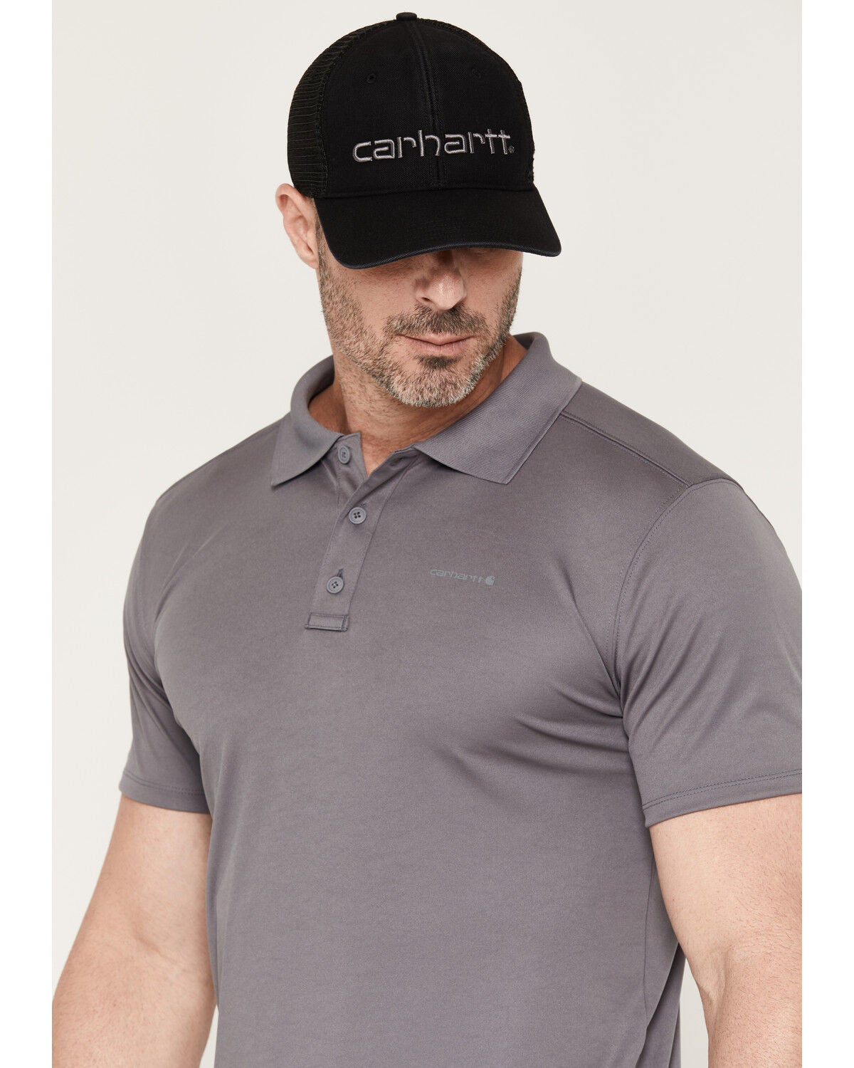 Image #2 - Carhartt Men's Force Sun Defender&trade; Relaxed Logo Short Sleeve Polo Shirt, Steel, hi-res