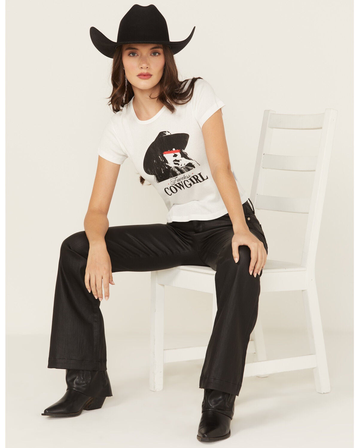 Wonderwest Women's Faceless Cowgirl Short Sleeve Baby Rib Tee, White, hi-res