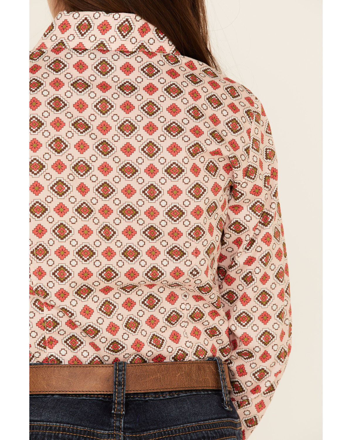 Image #4 - Cruel Girl Girls' Diamond Geo Print Long Sleeve Pearl Snap Western Shirt, Pink, hi-res