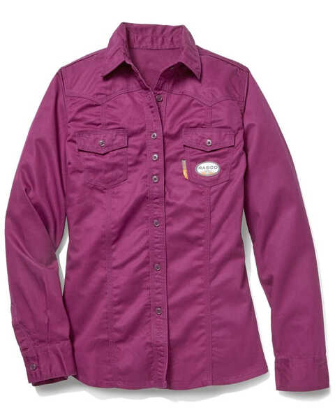 Rasco Women's FR Solid Long Sleeve Snap Work Shirt , Purple, hi-res