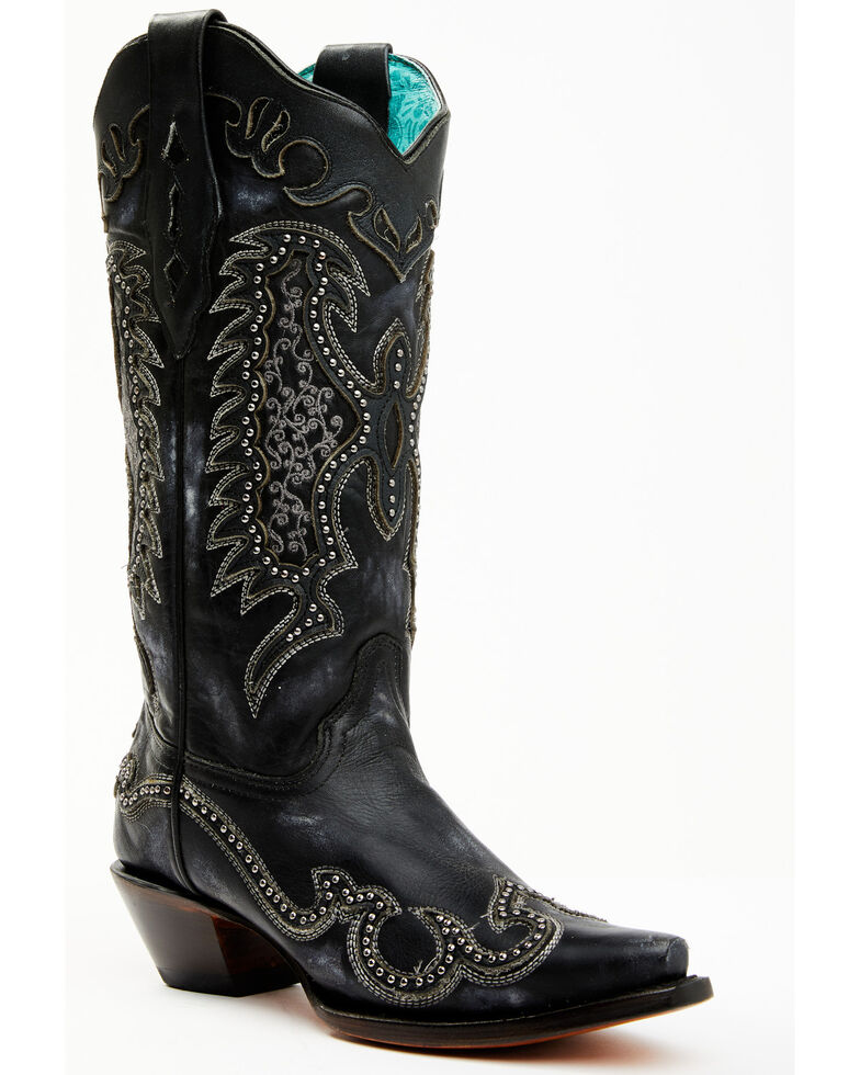 Corral Women's Black Overlay Western Boots - Snip Toe, Black, hi-res