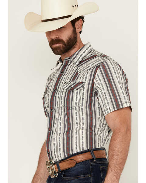 Image #2 - Cody James Men's Patriot Ikat Southwestern Striped Print Short Sleeve Snap Western Shirt - Tall, Ivory, hi-res