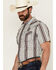 Image #2 - Cody James Men's Patriot Ikat Southwestern Striped Print Short Sleeve Snap Western Shirt - Tall, Ivory, hi-res