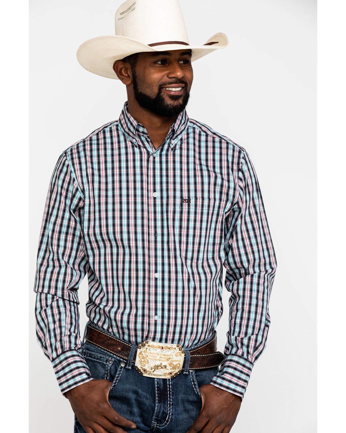 Image #1 - Wrangler 20X Men's Black Plaid Performance Long Sleeve Western Shirt , , hi-res