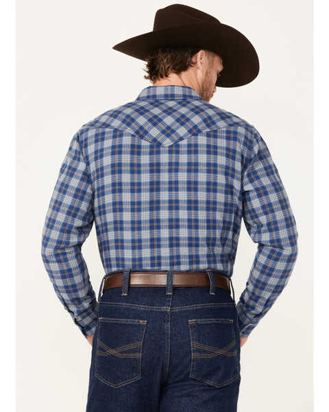 Image #4 - Cody James Men's Plaid Print Long Sleeve Pearl Snap Western Shirt - Big , Dark Blue, hi-res