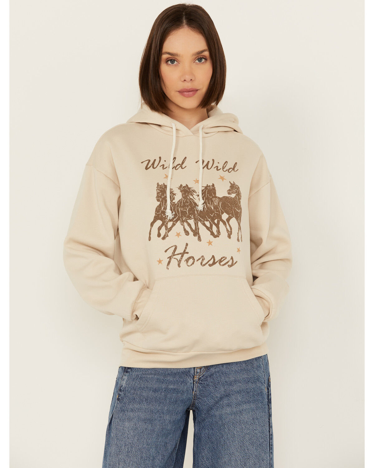 Image #1 - Youth In Revolt Women's Hold Horses Graphic Hoodie, Taupe, hi-res