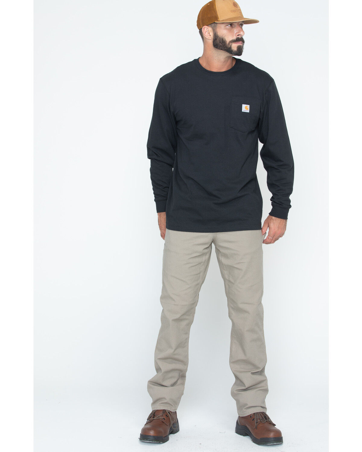 Image #6 - Carhartt Men's Loose Fit Heavyweight Long Sleeve Logo Pocket Work T-Shirt - Big & Tall, Black, hi-res
