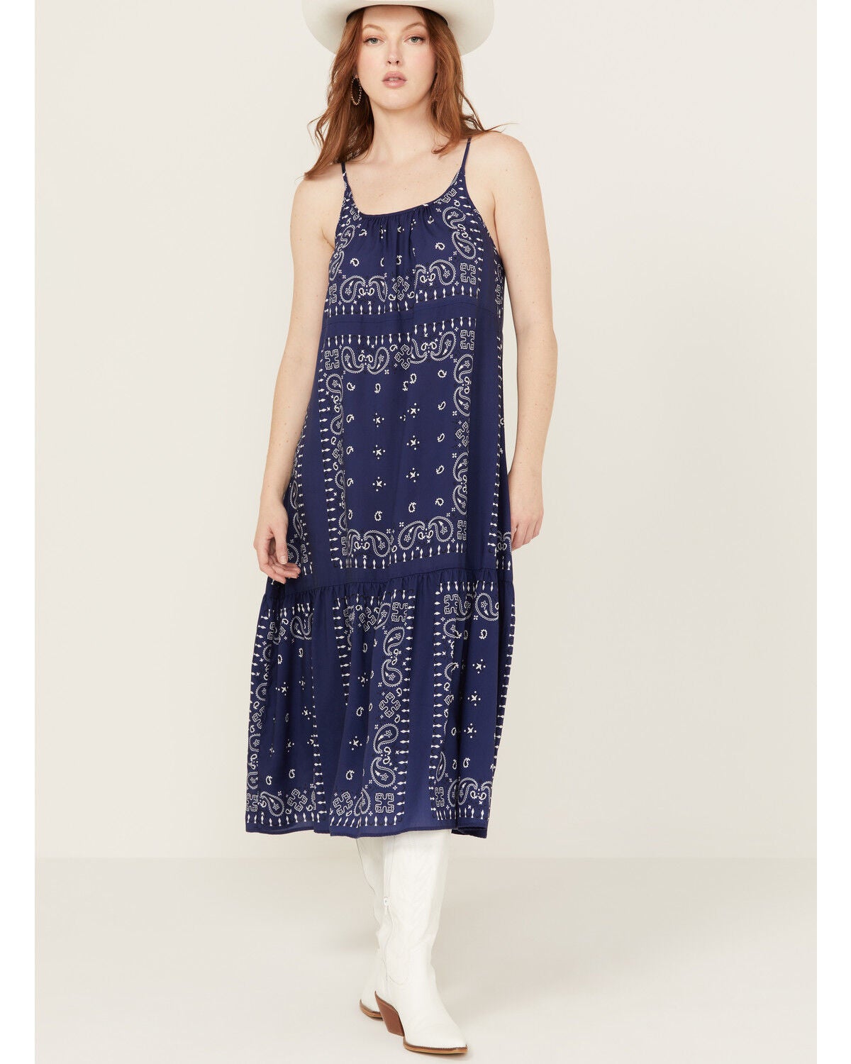 Beyond The Radar Women's Bandana Print Midi Dress, Navy, hi-res