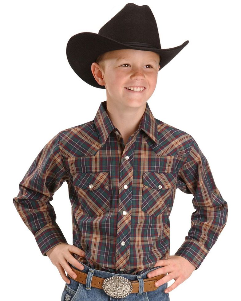 Wrangler Boys' Assorted Plaid Long Sleeve Western Shirt , Plaid, hi-res