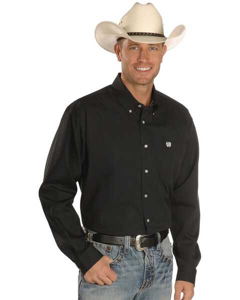 Cinch Men's Solid Button Down Long Sleeve Western Shirt, Black, hi-res
