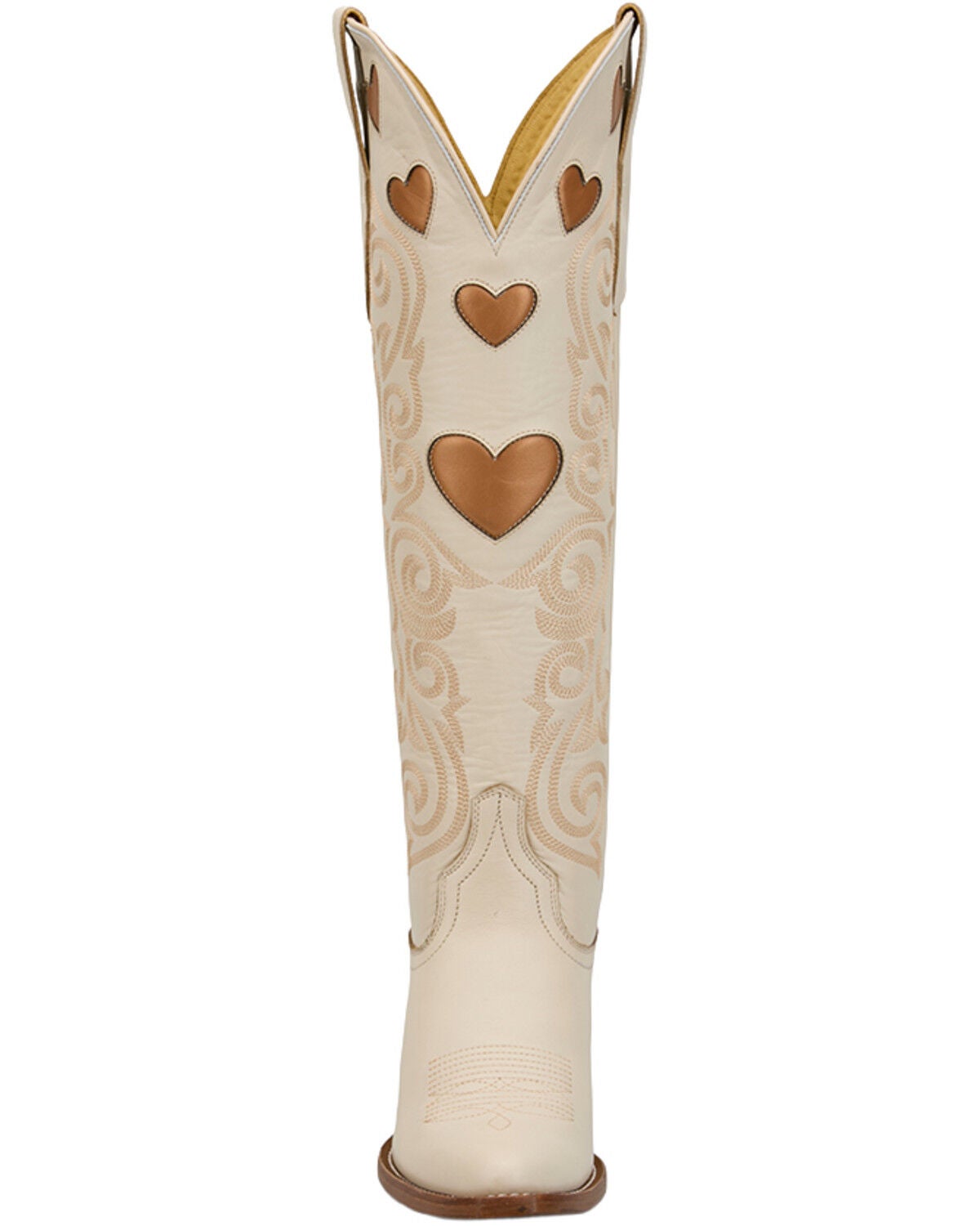Image #4 - Justin Women's Heart Inlay Tall Western Boots - Snip Toe, Cream, hi-res