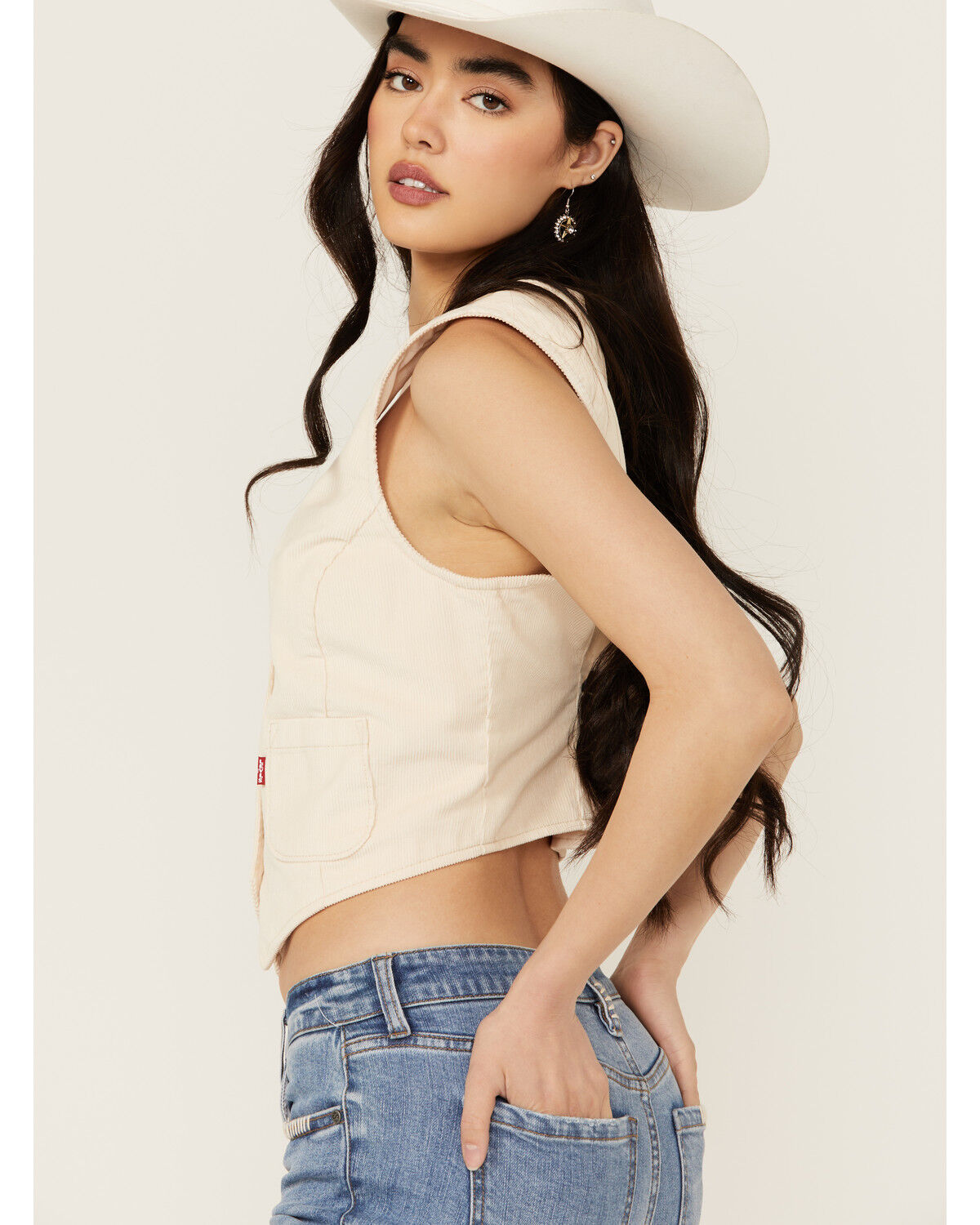 Image #2 - Levi's Women's Corduroy Tailored Vest, Cream, hi-res