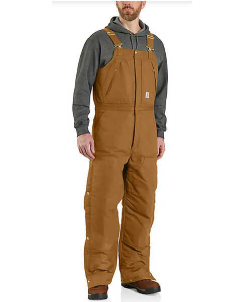 Carhartt Men's Loose Fit Firm Duck Insulated Overalls, Brown, hi-res