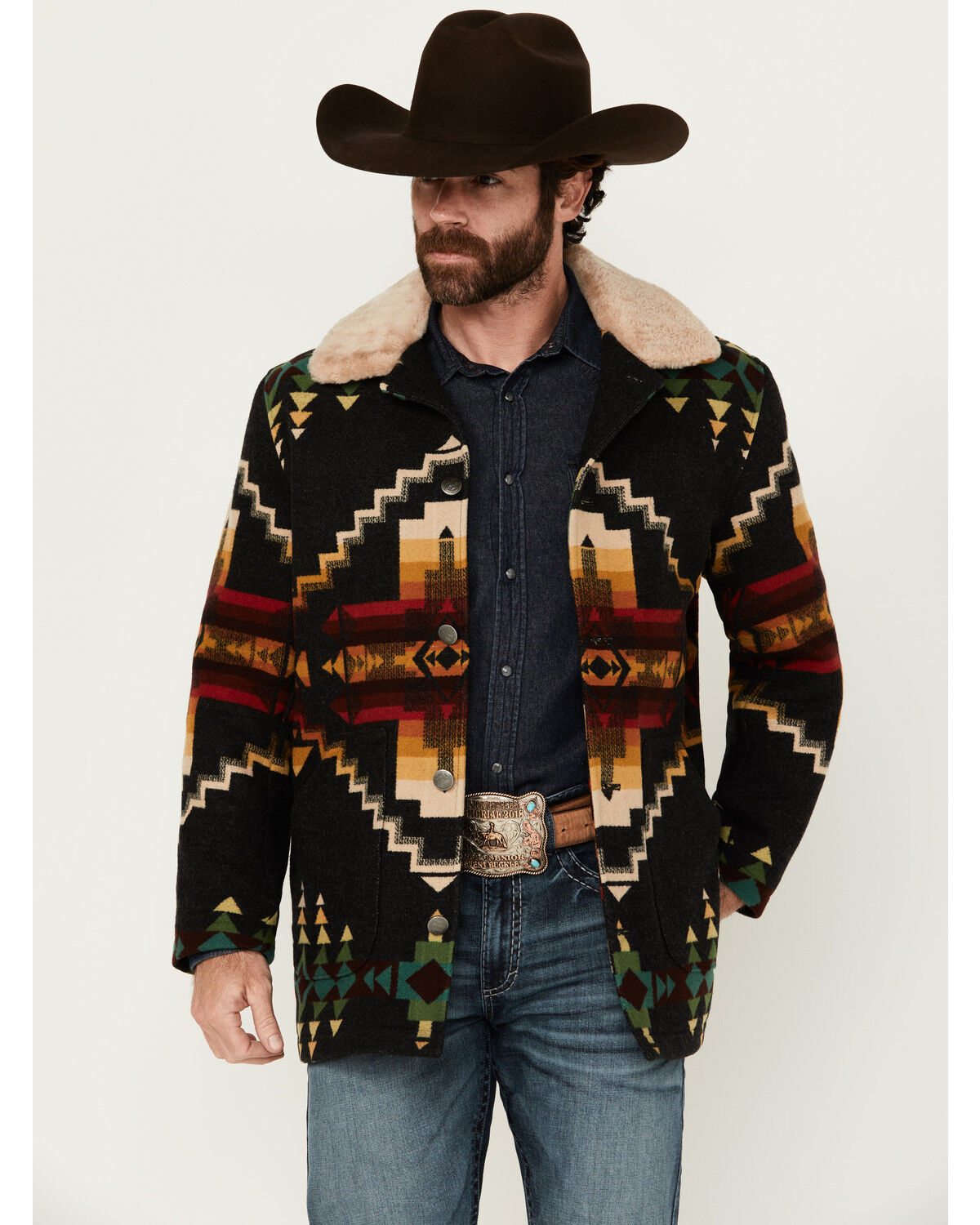 Image #1 - Pendleton Men's Brownsville Multicolored Print Coat, Black, hi-res