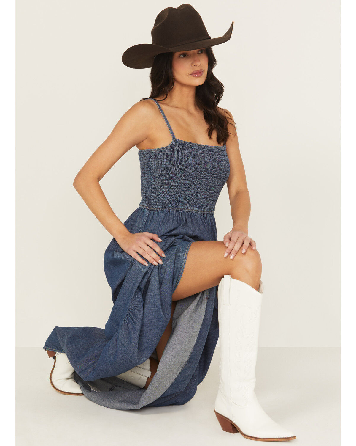 Image #1 - Wrangler Retro Women's Denim Smocked Maxi Dress, Blue, hi-res