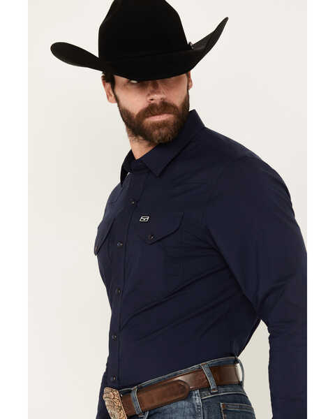 Image #2 - Kimes Ranch Men's Blackout Long Sleeve Snap Western Shirt, Navy, hi-res