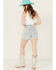 Image #4 - Blue B Women's Light Wash High Rise Rhinestone Side Chain Fringe Denim Shorts, Light Wash, hi-res