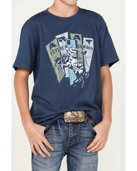 Image #3 - Ariat Boys' Cowboy Plans Short Sleeve Graphic T-Shirt, Navy, hi-res