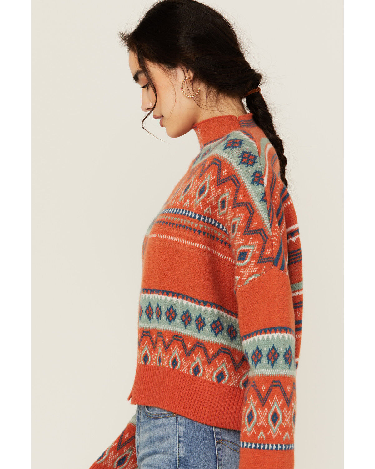 Image #2 - Rock & Roll Denim Women's Southwestern Patched Pullover Sweater, Rust Copper, hi-res