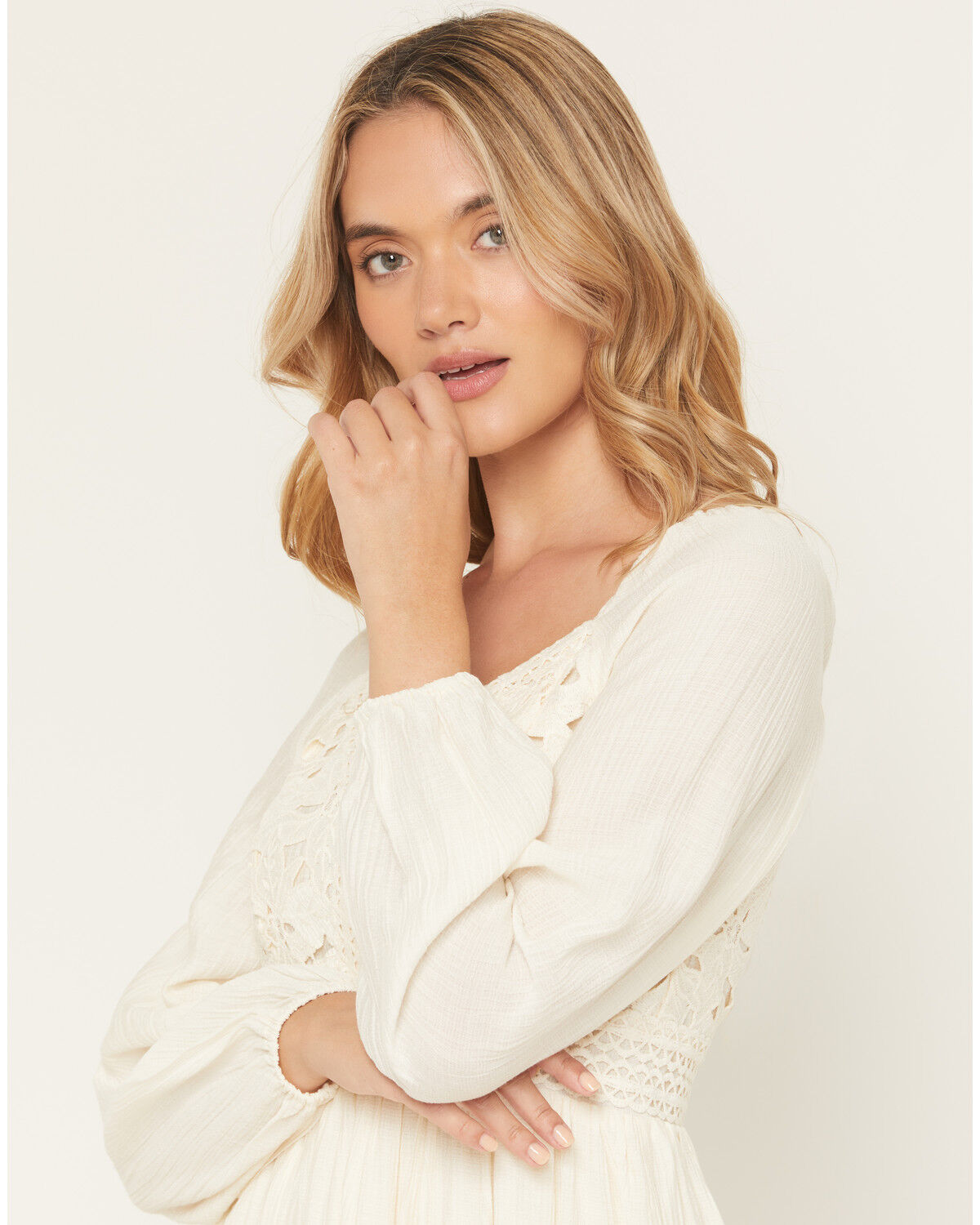 Image #2 - Shyanne Women's Crochet Lace Long Sleeve Mini Dress, Cream, hi-res