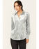 Image #1 - Mystree Women's Velour Long Sleeve Button Down Top, Blue, hi-res