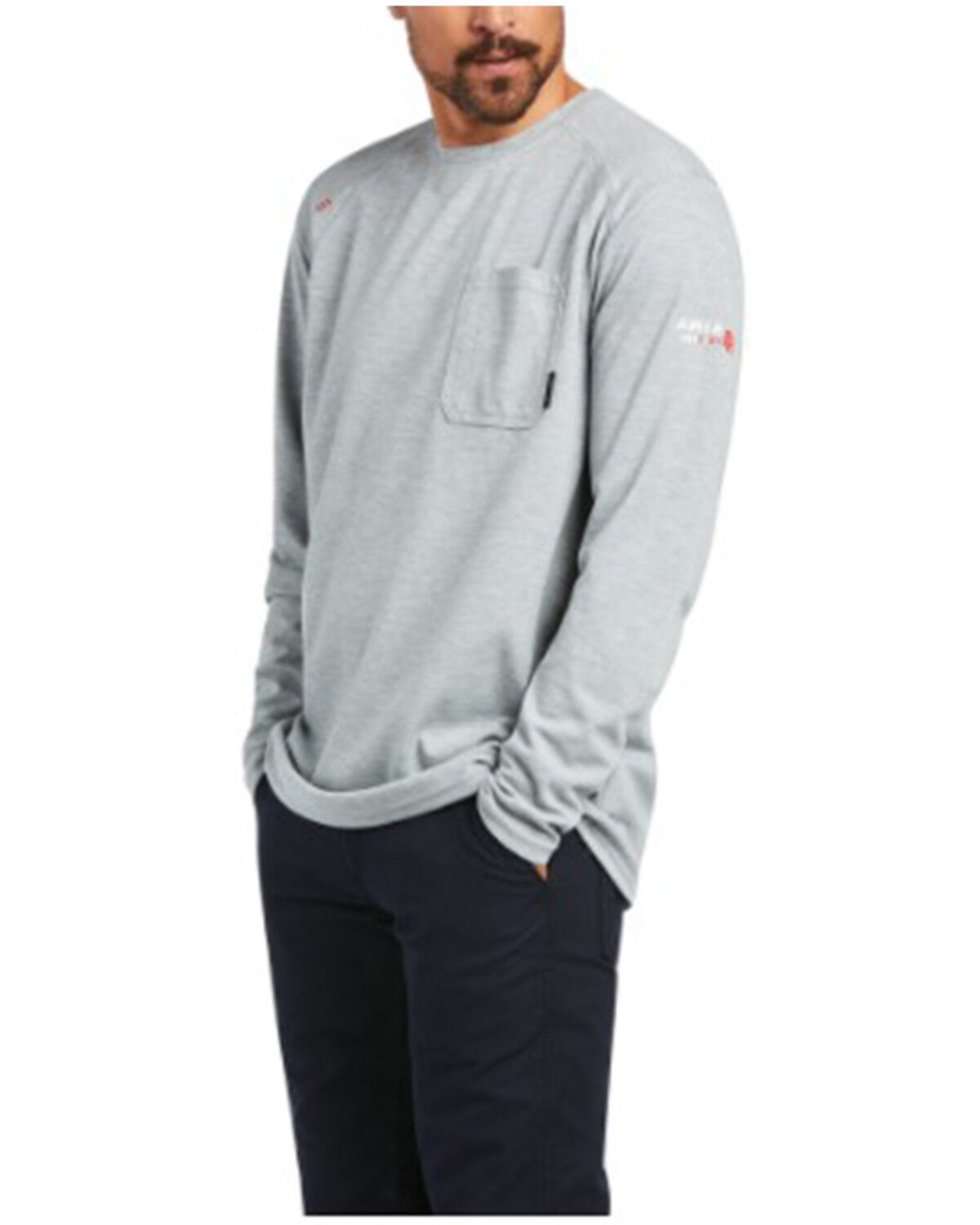 Image #1 - Ariat Men's FR Max Protect Inherent Work Pocket T-Shirt, Heather Grey, hi-res