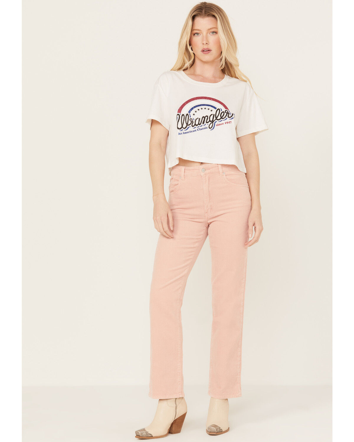 Image #2 - Wrangler Women's Cropped Short Sleeve Logo Graphic Tee, White, hi-res