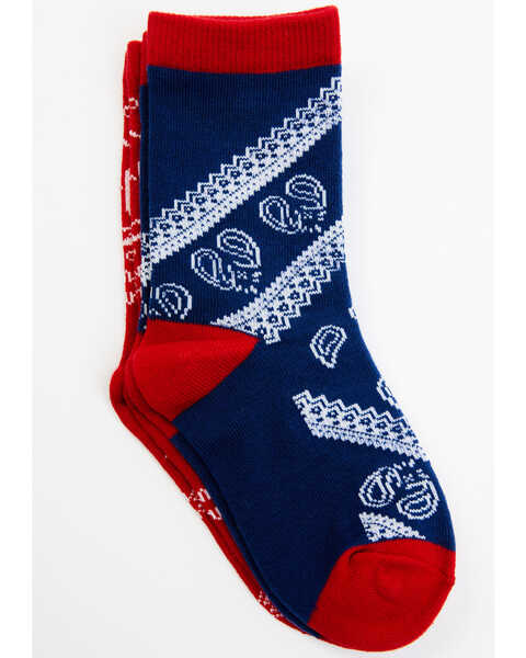 Image #1 - RANK 45® Girls' Bandana Print Socks - 2-Pack, Red/white/blue, hi-res